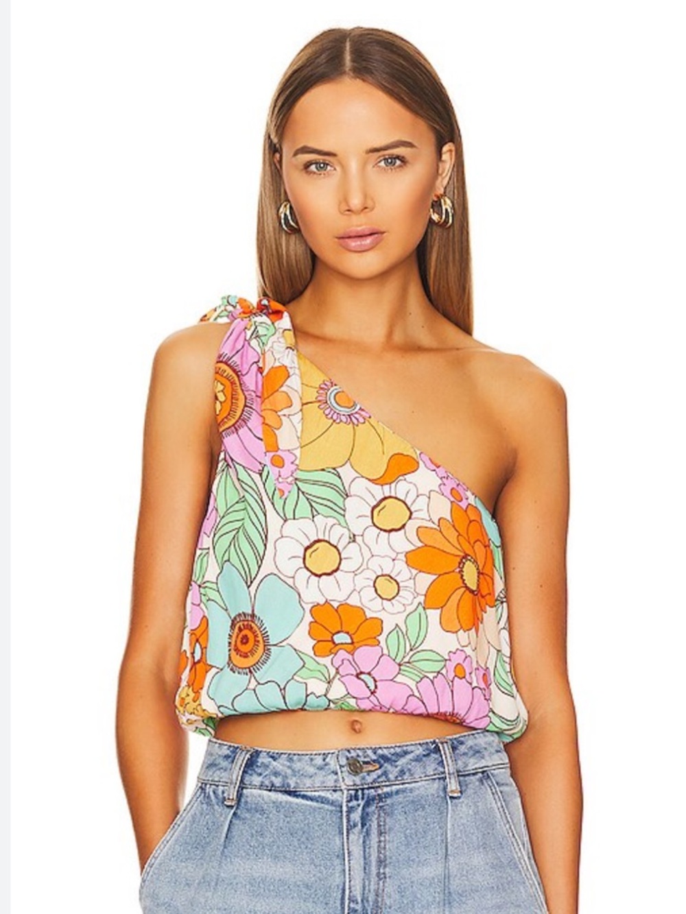 Floral One-Shoulder Crop Top - Vibrant Multicolor